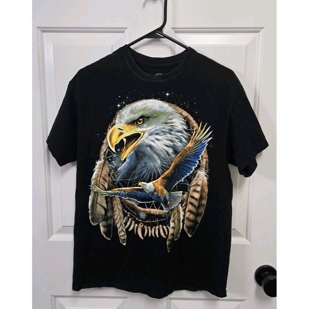 Bald Eagle Dream Catcher Graphic Black T-Shirt Men's M ODMart Native Mystic